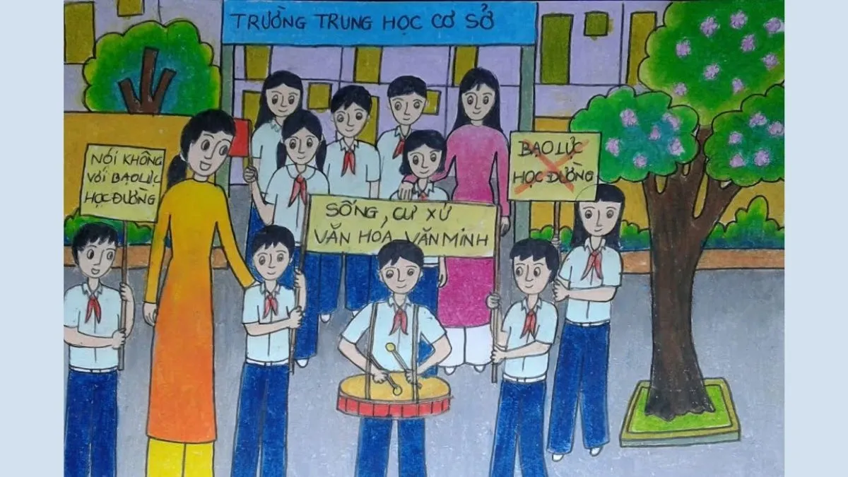 Vẽ tranh đơn giản về chủ đề bạo lực học đường