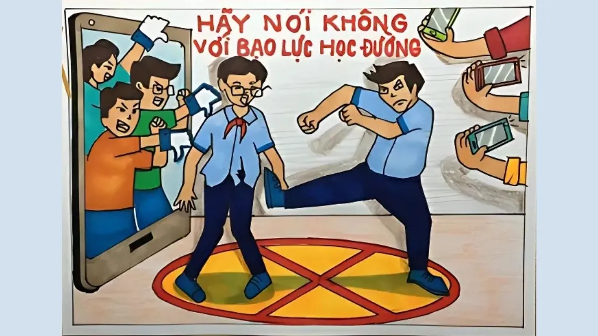 Hướng dẫn vẽ tranh nói không với ngược đãi học sinh