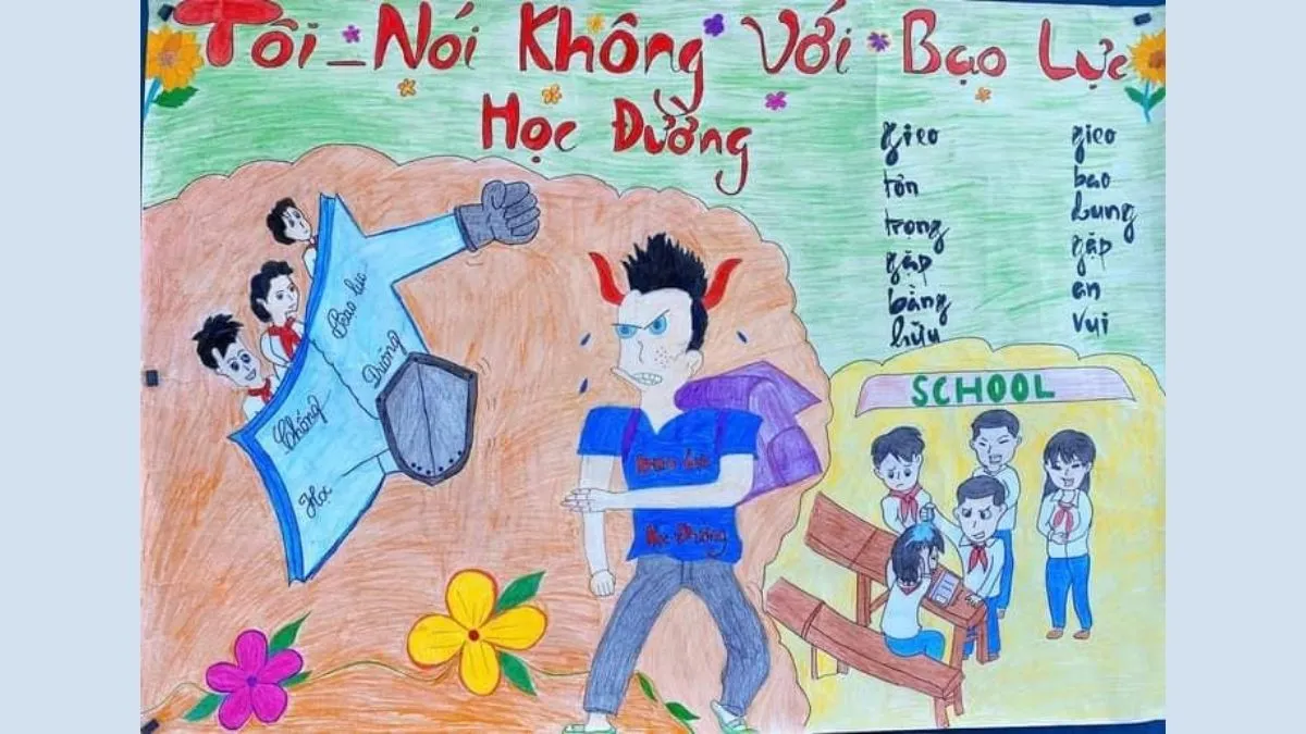 Mẫu tranh phòng chống bạo lực học đường với hình ảnh tươi sáng