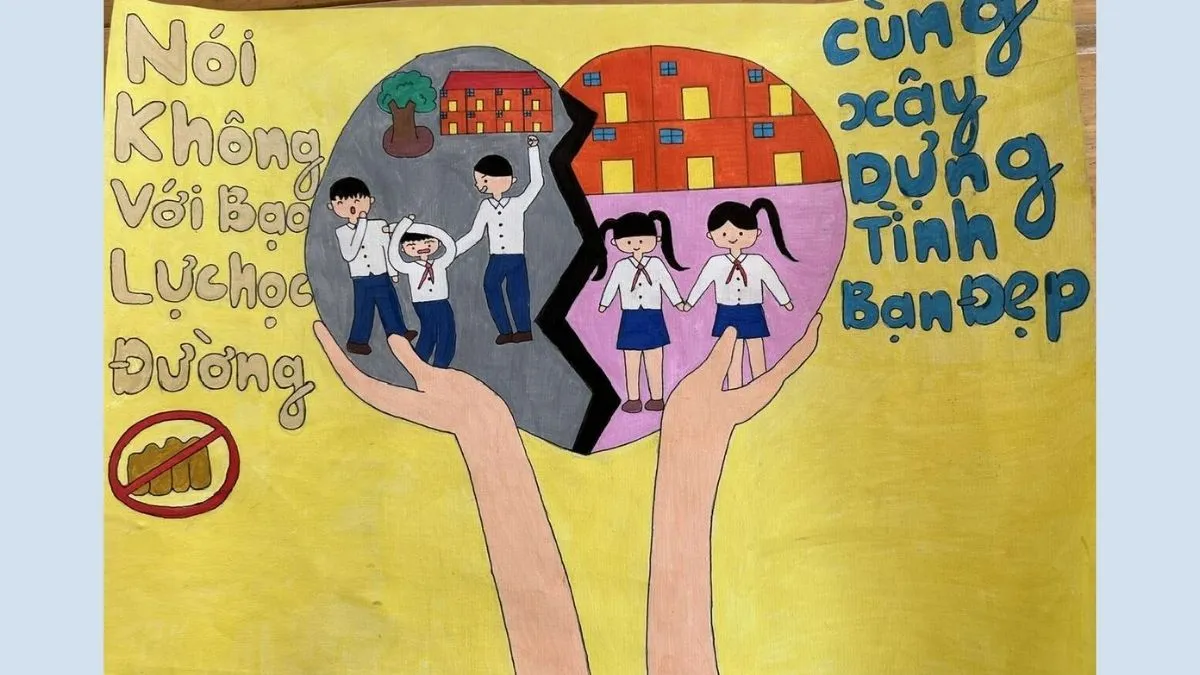 Tranh vẽ đơn giản thể hiện sự chung tay chống bạo lực