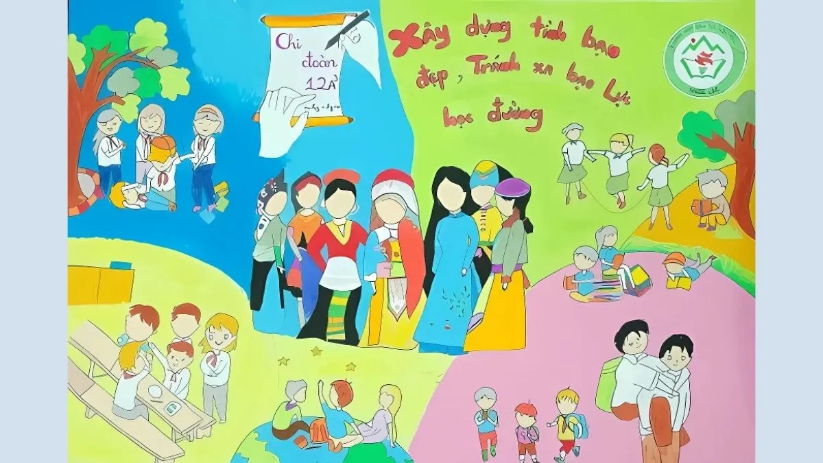 Tranh vẽ khẩu hiệu nói không với bạo lực học đường