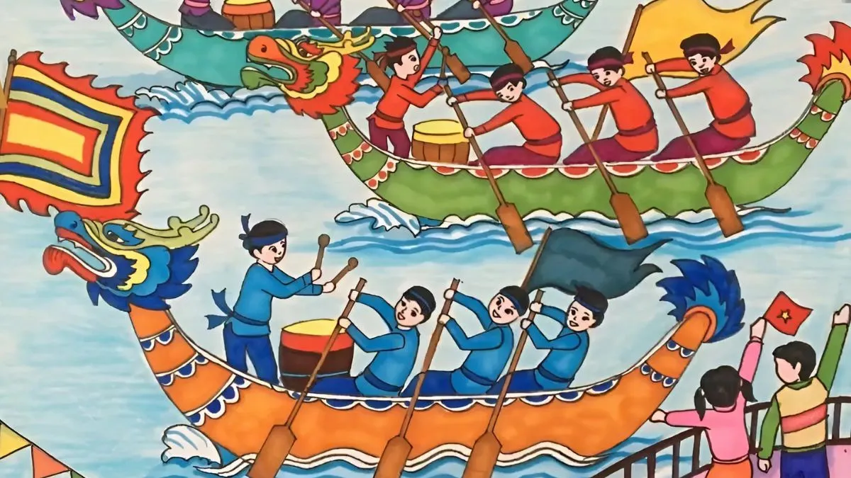 Vẽ tranh lễ hội quê hương đua thuyền