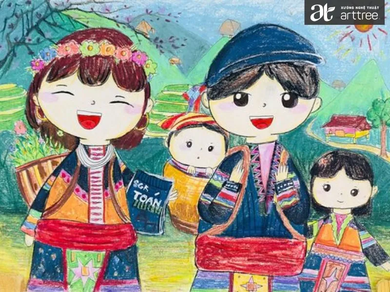 Tranh vẽ cảnh tham quan bảo tàng