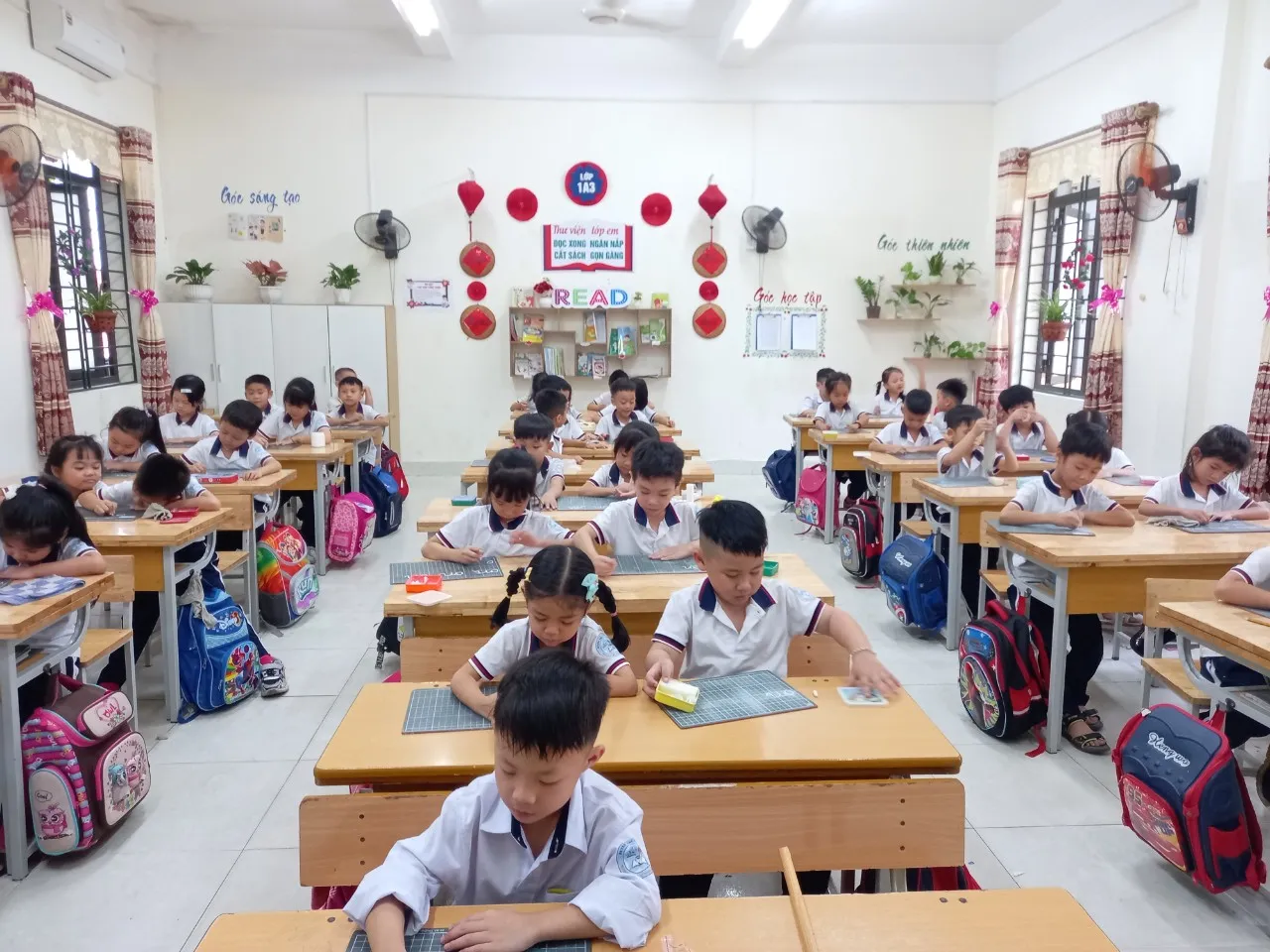 Lớp học được trang trí với nhiều cây xanh