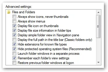 Cửa sổ Folder Options trên Windows 7, bỏ chọn ẩn đuôi file