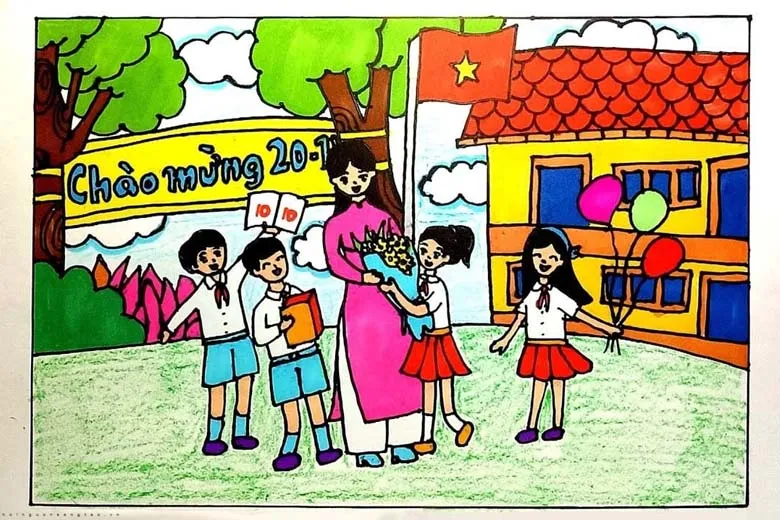 Học sinh tặng hoa và quà tri ân thầy cô giáo ngày 20/11