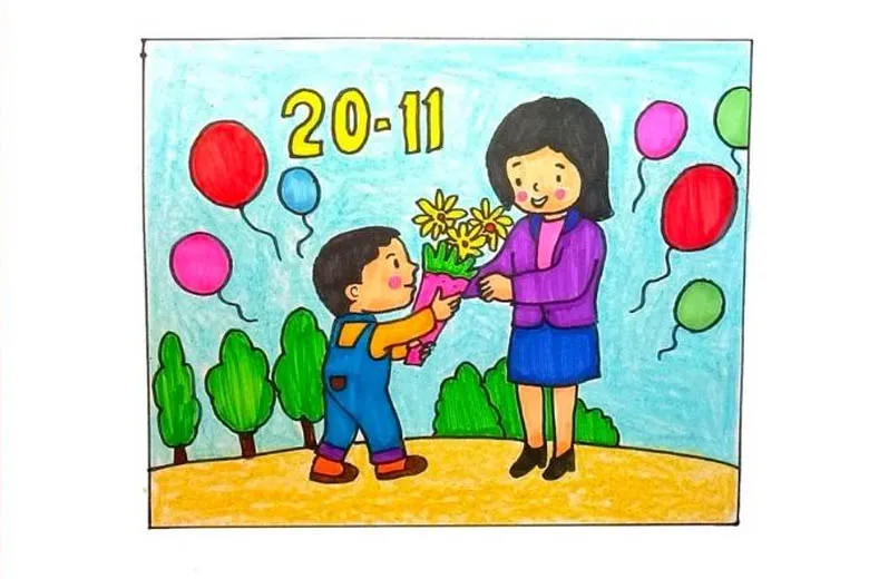 Mẫu tranh 20/11: Những bông hoa và lời chúc ý nghĩa dành tặng thầy cô