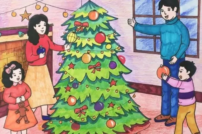 Bức tranh ý nghĩa vẽ cảnh gia đình hạnh phúc quây quần