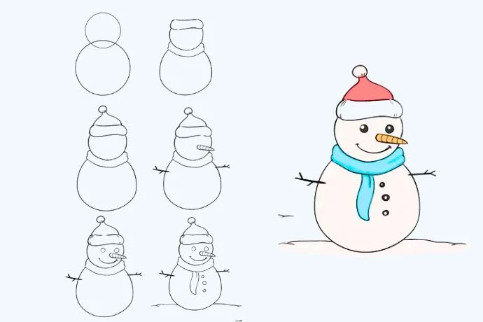 Các bước vẽ người tuyết