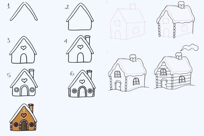 Các bước vẽ ngôi nhà tuyết