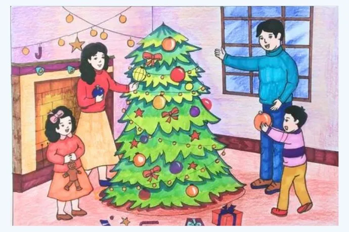 Mẫu tranh vẽ Giáng sinh phong cảnh tuyết