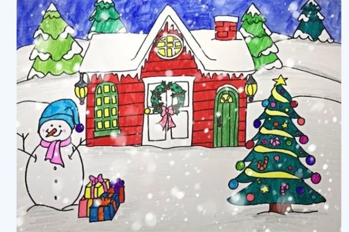Mẫu tranh vẽ Giáng sinh Ông già Noel và tuần lộc