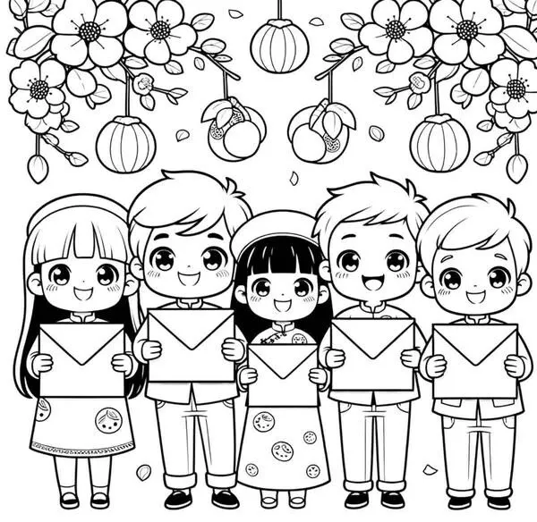 Tranh tô màu hình ảnh Tết cổ truyền