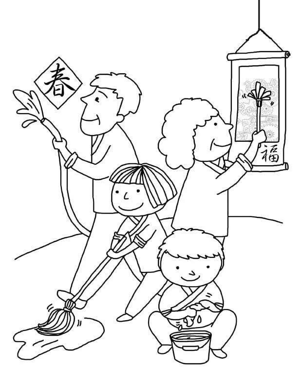 Tranh tô màu bé trang trí nhà ngày Tết
