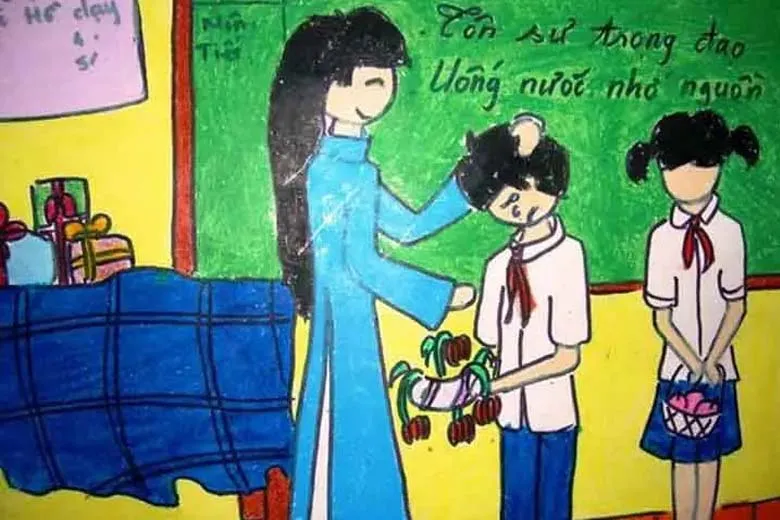 Mẫu tranh 20/11: Bàn tay thầy cô cầm phấn viết bảng