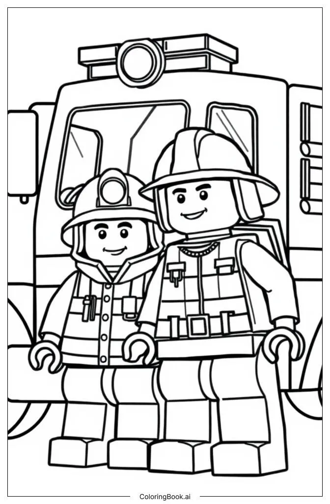 Trang tô màu Trạm Cứu Hỏa Lego với xe cứu hỏa