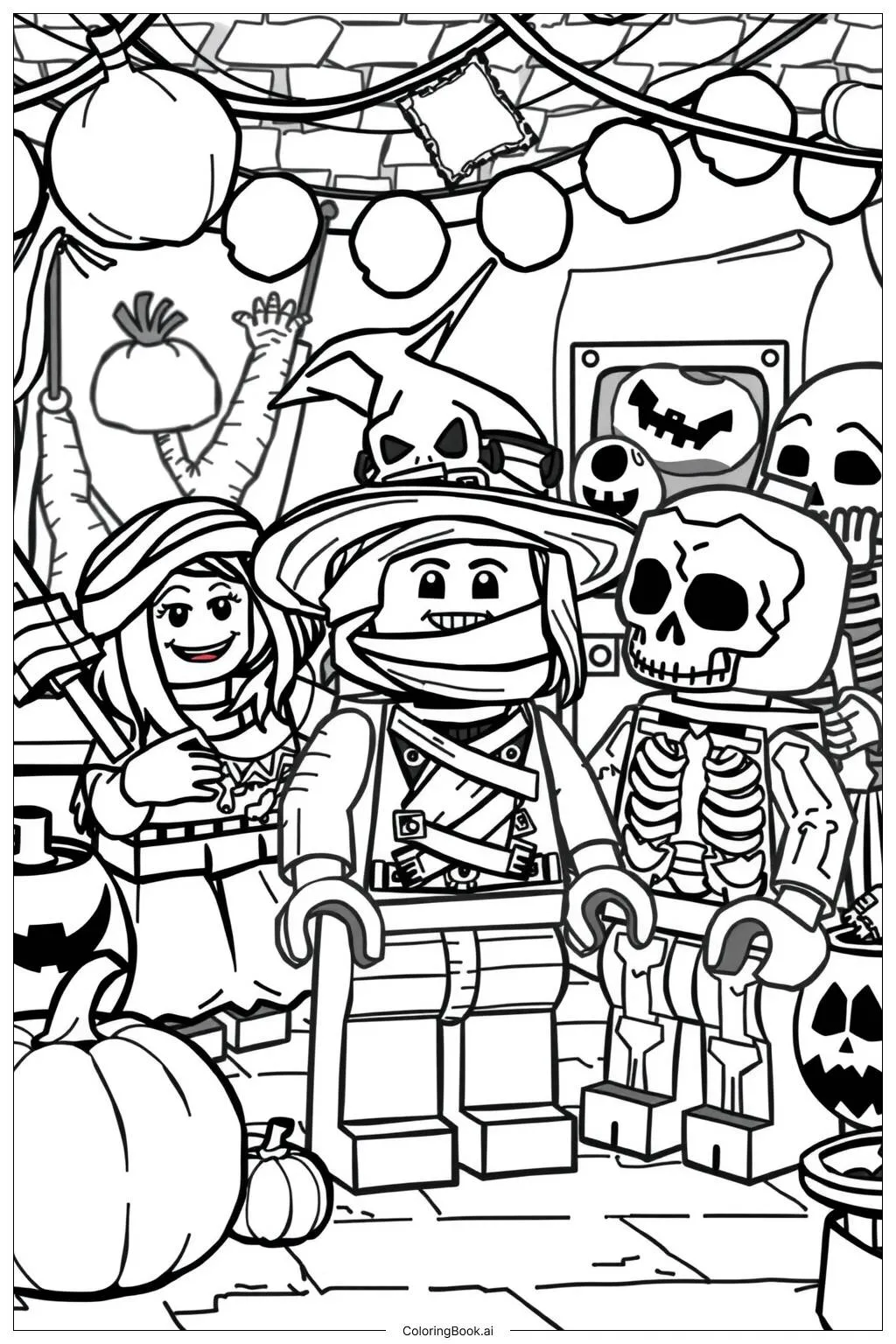 Trang tô màu Tiệc Hóa Trang Halloween Lego