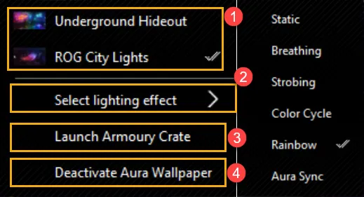Tùy chọn hủy kích hoạt Aura Wallpaper từ khay hệ thống