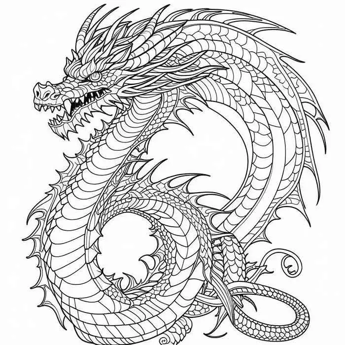 Tranh tô màu hình con rồng oai vệ nhưng đáng yêu đang bay lượn trên mây cho bé