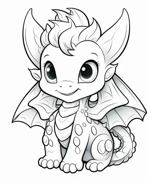 Tranh tô màu rồng chibi siêu cute đang bay lên