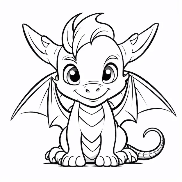 Hình vẽ rồng chibi đáng yêu với đôi cánh nhỏ và sừng cong