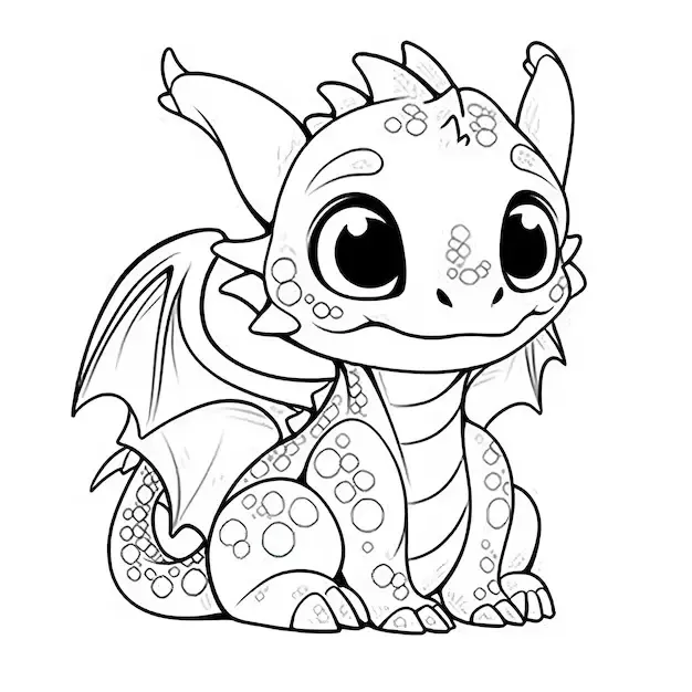 Chú rồng chibi ngộ nghĩnh đang cười tươi, sẵn sàng để bé tô màu