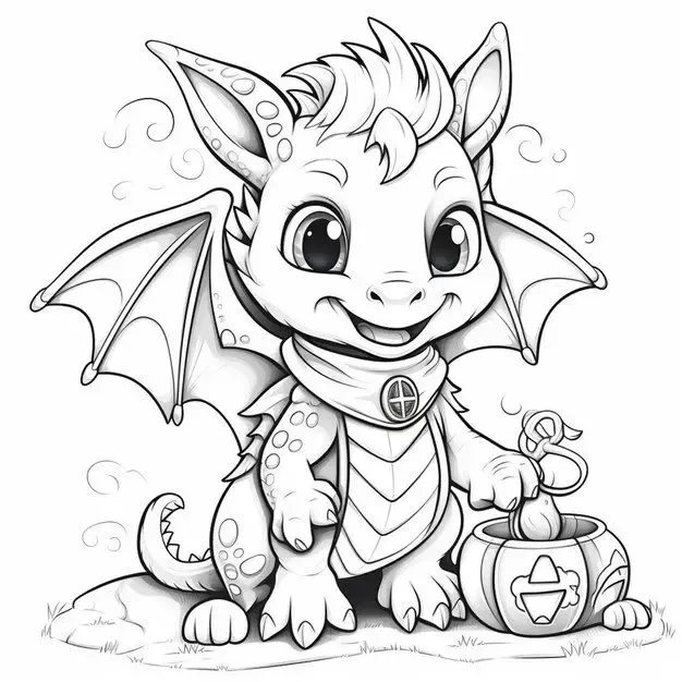 Rồng chibi nhỏ bé đang ngồi trên bông hoa