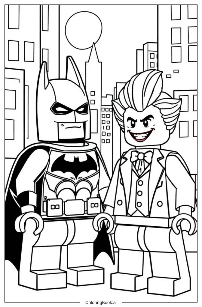 Trang tô màu Cuộc chi ến giữa Lego Batman và Joker