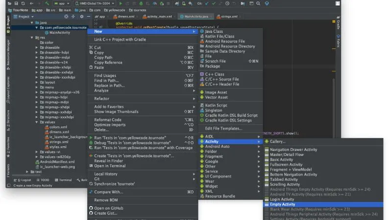 Cách tạo Activity mới trong Android Studio