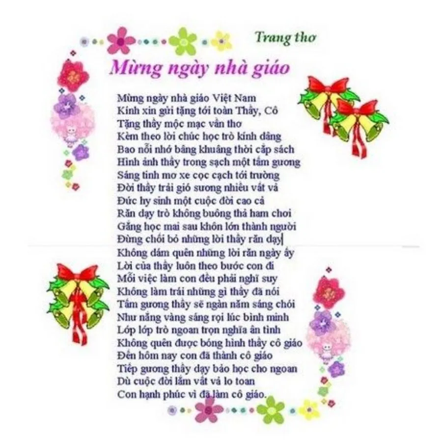 Báo tường 20/11 với bố cục nội dung chính đa dạng gồm bài viết, thơ, tranh vẽ