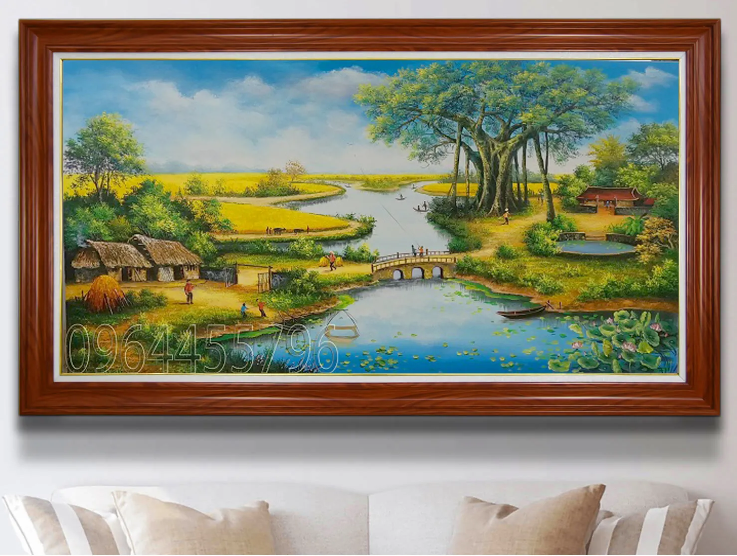 Tranh phong cảnh làng quê Việt Nam sơn dầu mùa gặt