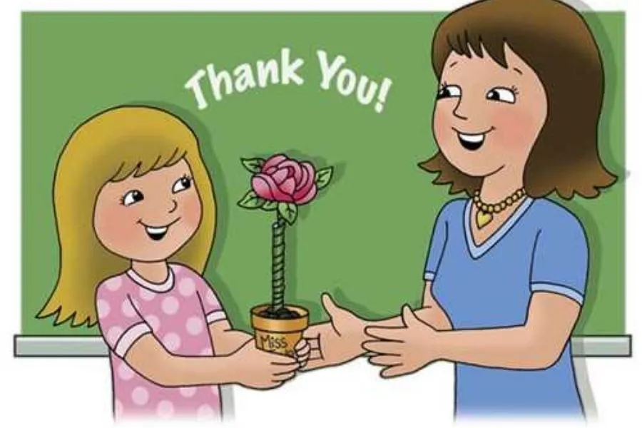 Tranh vẽ 8/3 tặng cô giáo: Cô giáo nhận quà