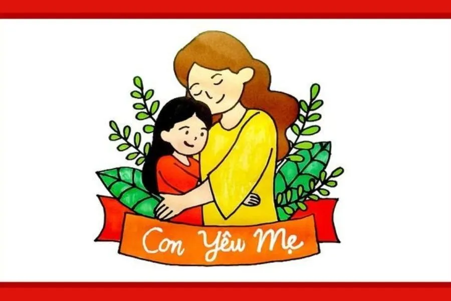 Tranh vẽ 8/3 tặng mẹ: Bé tặng hoa mẹ