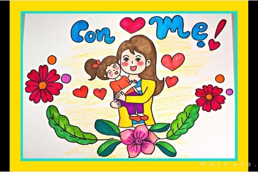 Tranh vẽ 8/3 tặng mẹ: Gia đình vui vẻ
