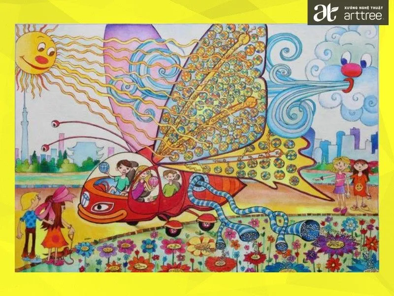 Tranh ý tưởng trẻ thơ đẹp: Ước mơ bay cao