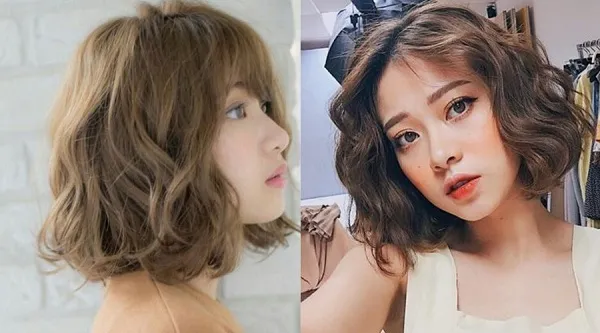 Cô gái tóc ngắn uốn xoăn nhẹ nhàng