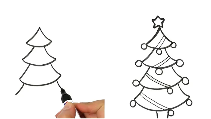 Cây thông Noel đơn giản được vẽ từ các hình tam giác xếp chồng lên nhau