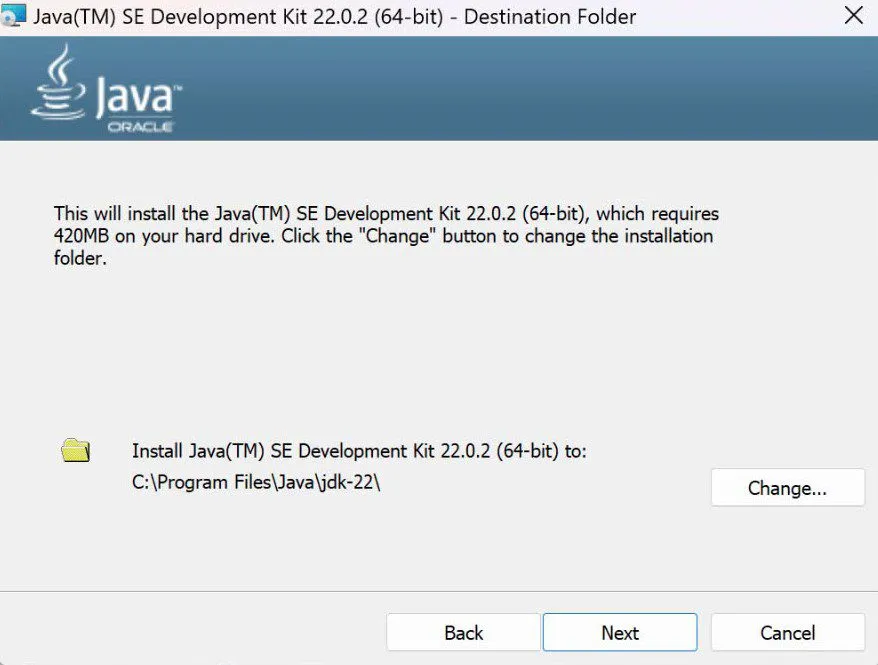 Cài đặt Java Bước 2 - Chọn Thư Mục