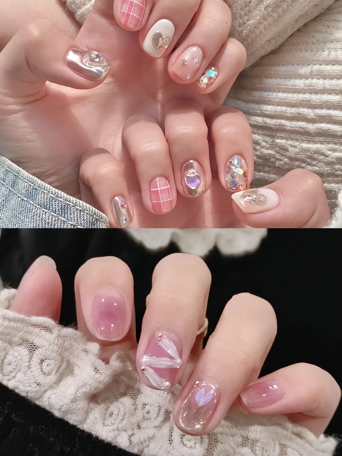 Nail màu thạch hồng phối trắng
