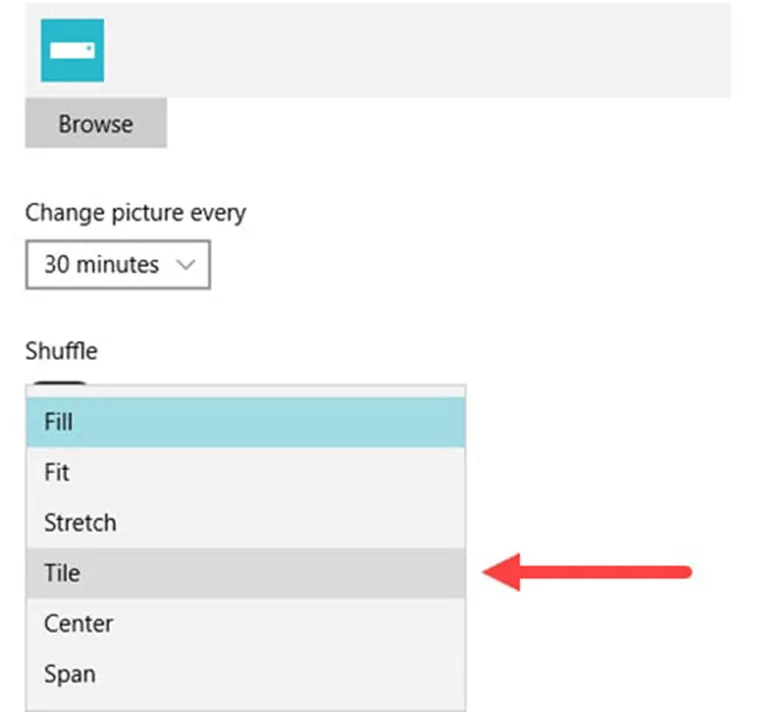 Các tùy chọn hiển thị hình ảnh nền (Fill, Fit, Stretch...) trên Windows 10