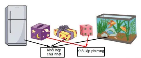 Tìm đồ vật có hình dạng khối lập phương từ tranh vẽ