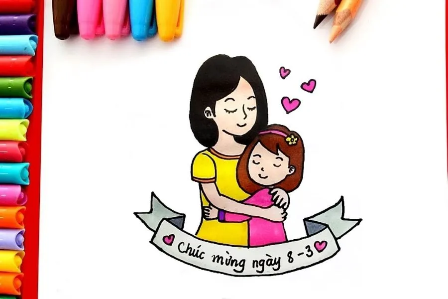 Hoàn thiện tô màu cho bức tranh 8/3 với màu sắc tươi sáng