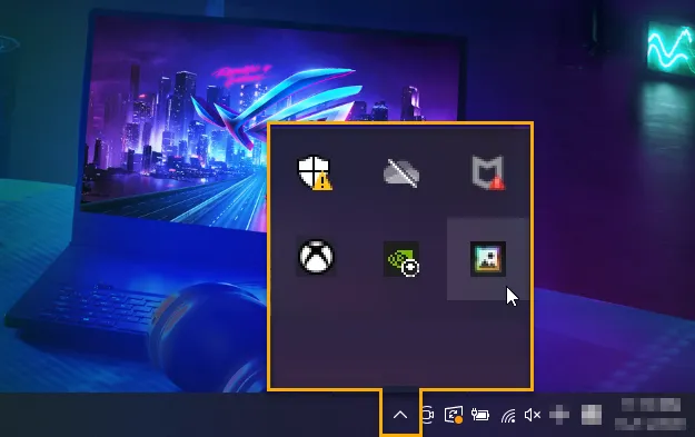 Menu cài đặt nhanh Aura Wallpaper từ khay hệ thống Windows