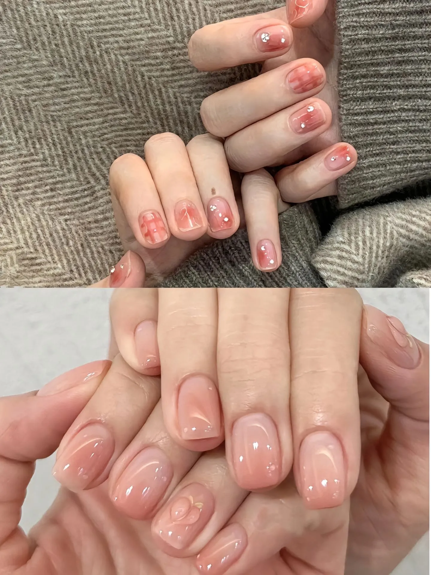 Mẫu nail thạch hồng họa tiết kẻ sọc