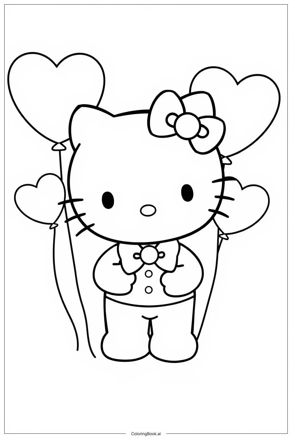 Tranh tô màu Bóng trái tim với Hello Kitty