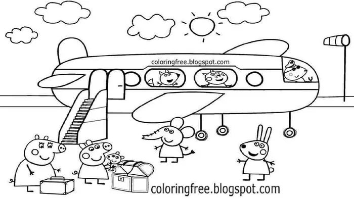 Tranh tô màu Heo Peppa đi máy bay khám phá thế giới