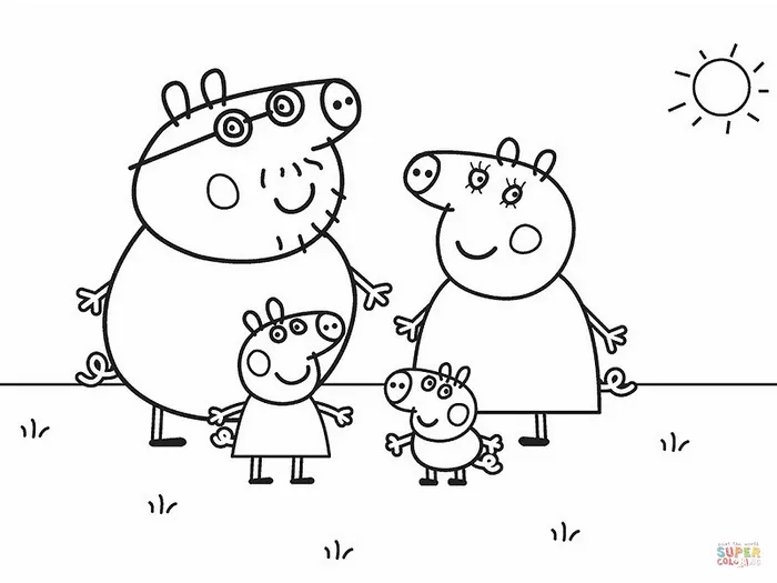 Tranh tô màu gia đình Heo Peppa cùng nhau đi dạo