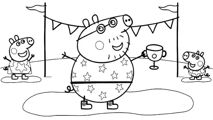 Tranh tô màu Heo Peppa cầm chiếc cúp chiến thắng
