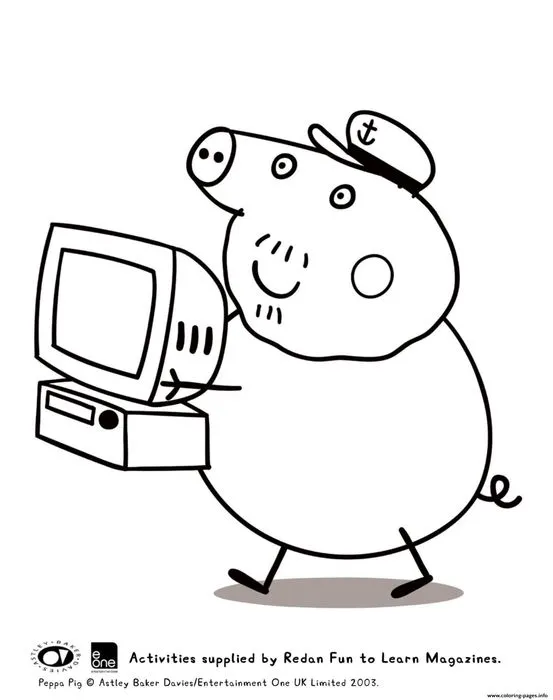 Tranh tô màu Heo Peppa học cách bê máy tính