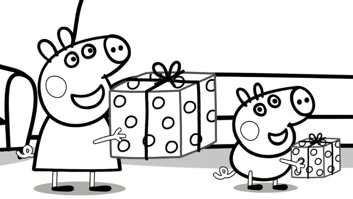 Tranh tô màu Heo Peppa ôm hộp quà xinh xắn